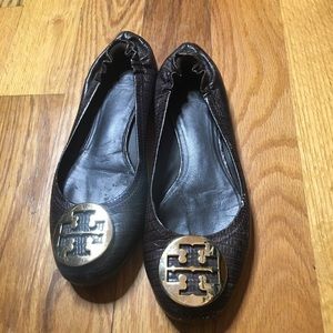 Brown snakeskin Tory ballet flats